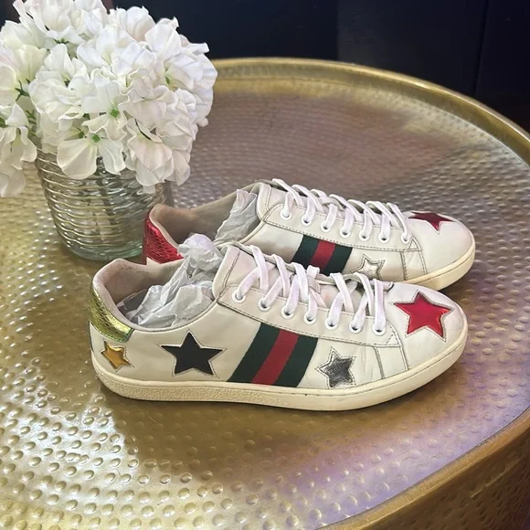 Gucci Ace Star Embroidered Leather Sneaker - Picture 6 of 9